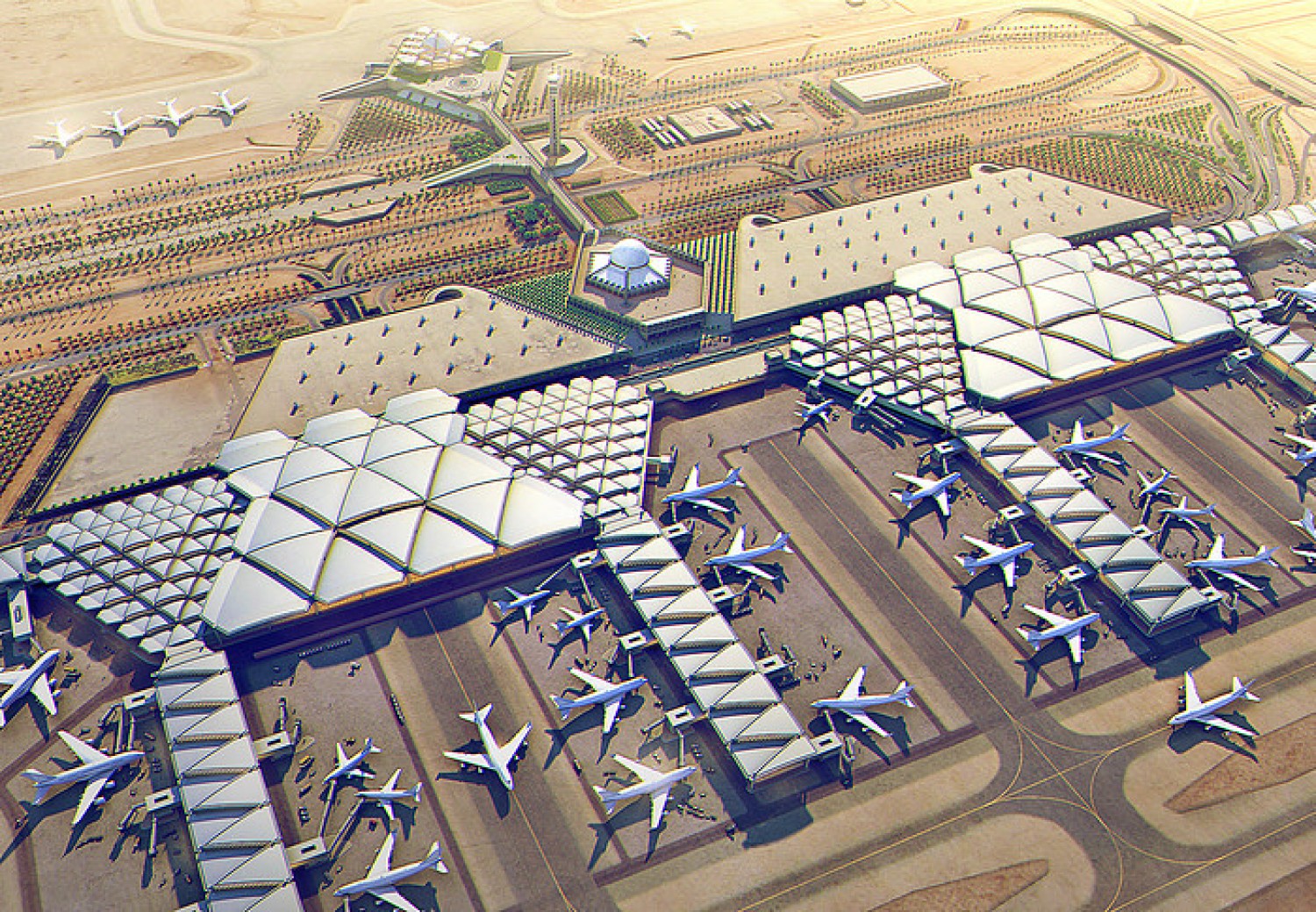 مساحة مطار الملك خالد الدولي وصالات السفر الخمس
