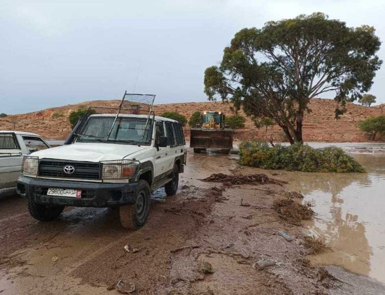 صورة لفيضان وادي فريانة وسط غربي البلاد