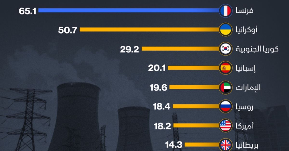 إنفوغراف: الإمارات بين أكثر الدول اعتماداً على الطاقة النووية لإنتاج الكهرباء