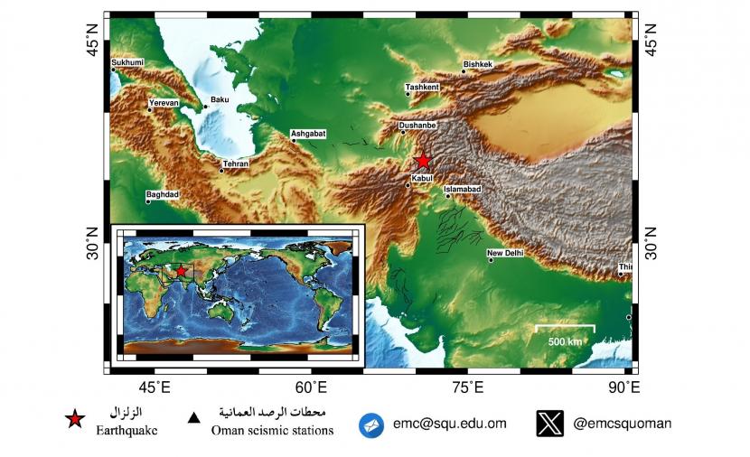 رصد زلزال يبعُد عن مسقط 1836 كيلومترًا