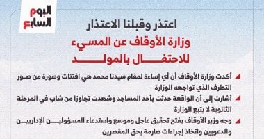 وزارة الأوقاف عن المسيء للاحتفال بالمولد: اعتذر وقبلنا الاعتذار.. إنفوجراف