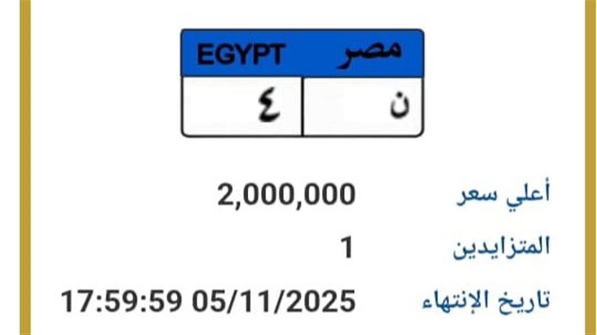 لوحة معدنية مميزة بـ 200 ألف جنيه في مزاد المرور لعشاق السيارات الفارهة