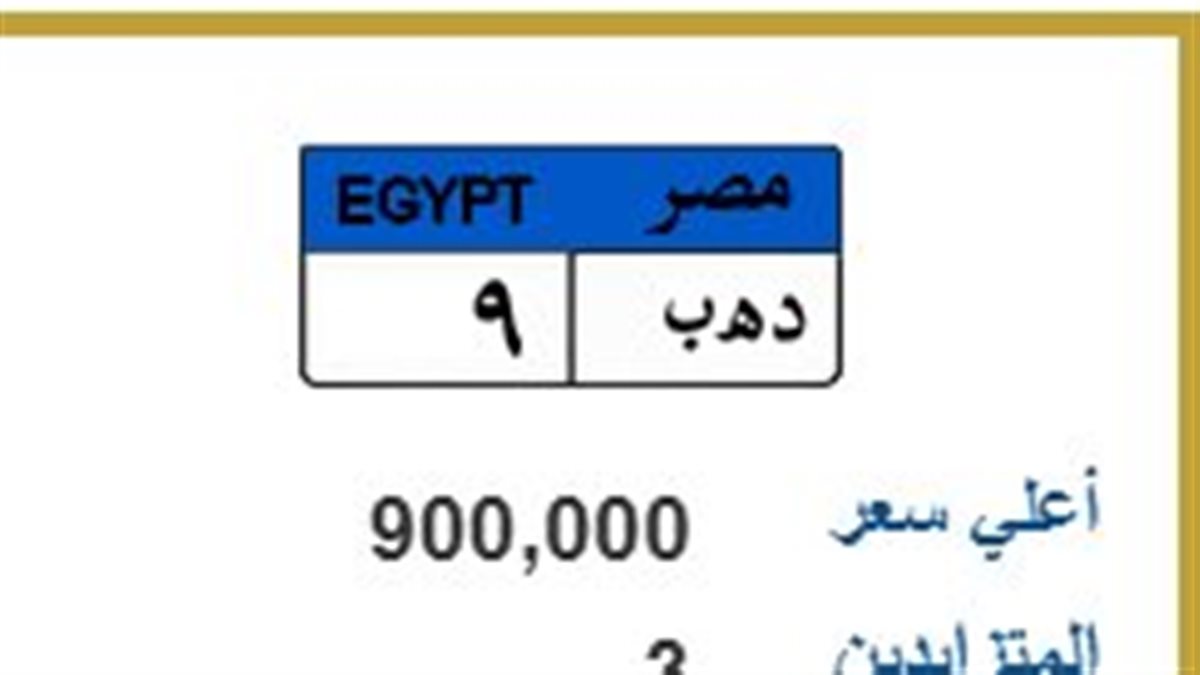 منافسة شرسة على لوحة «د ه ب 9».. السعر يصل إلى 900 ألف جنيه