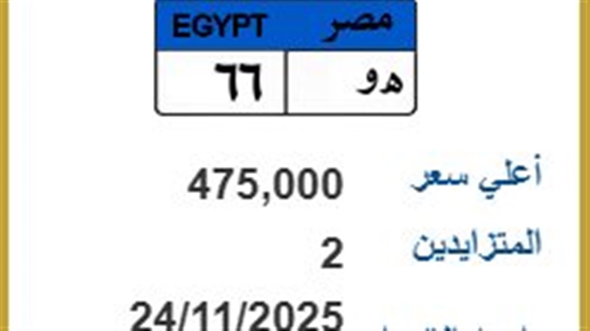 475 ألف جنيه.. مزاد المرور يشتعل على لوحة «ه و 66»
