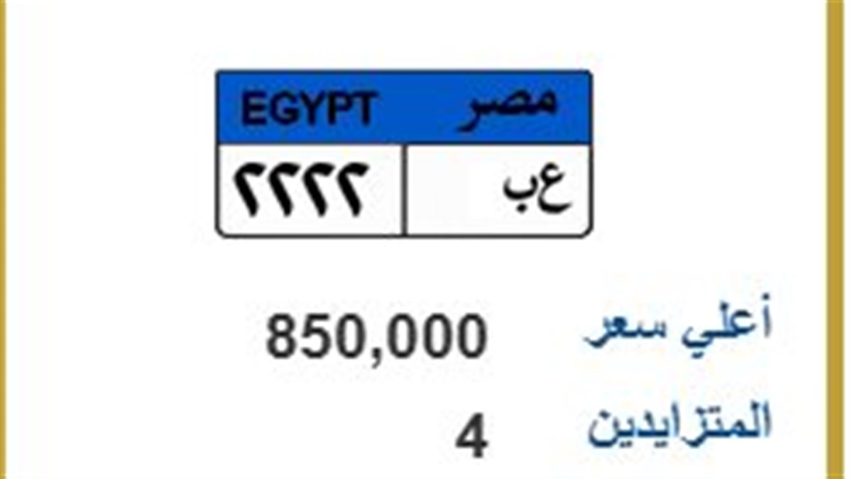 من 150 ألف إلى 850.. مزاد لوحة معدنية مميزة يشهد منافسة شرسة