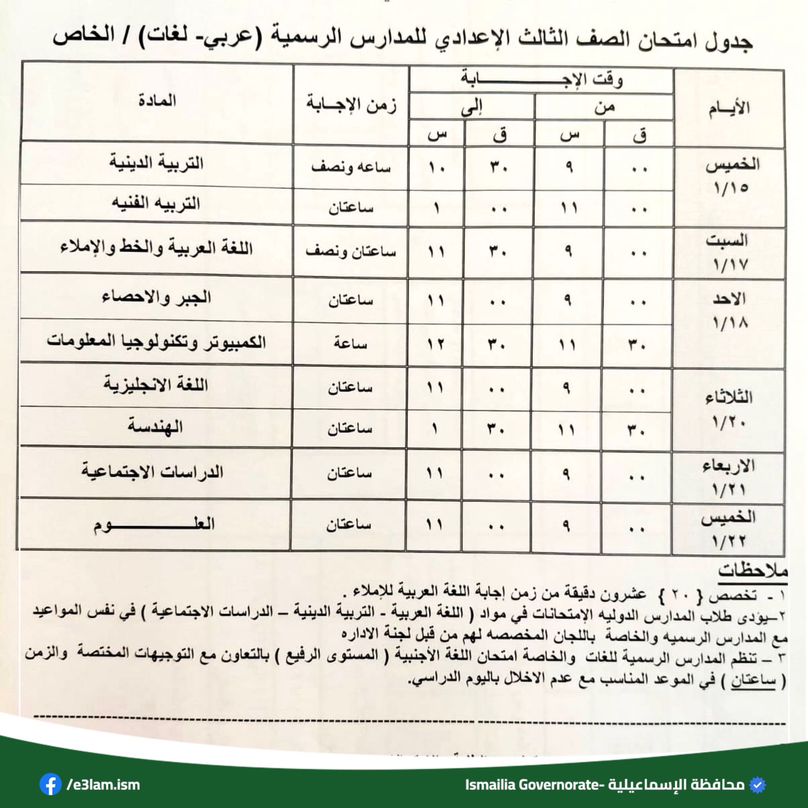 جداول امتحانات الفصل الدراسي الأول