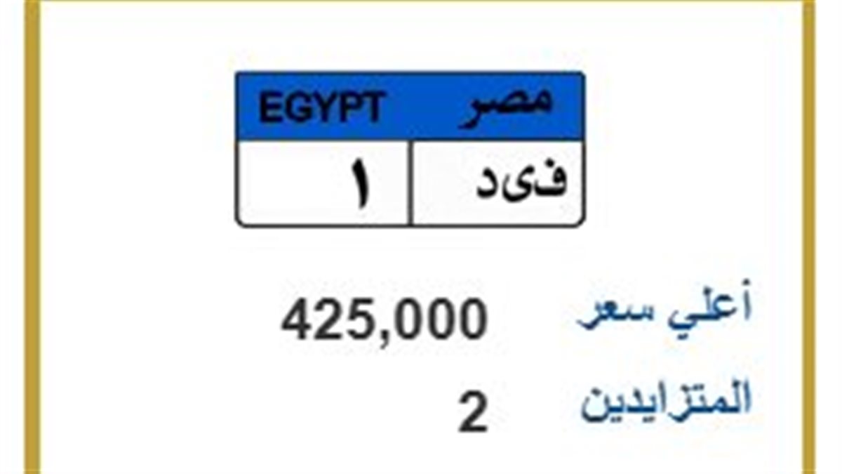 مزايدة على لوحة “ف ي د 1” ترتفع إلى 425 ألف جنيه