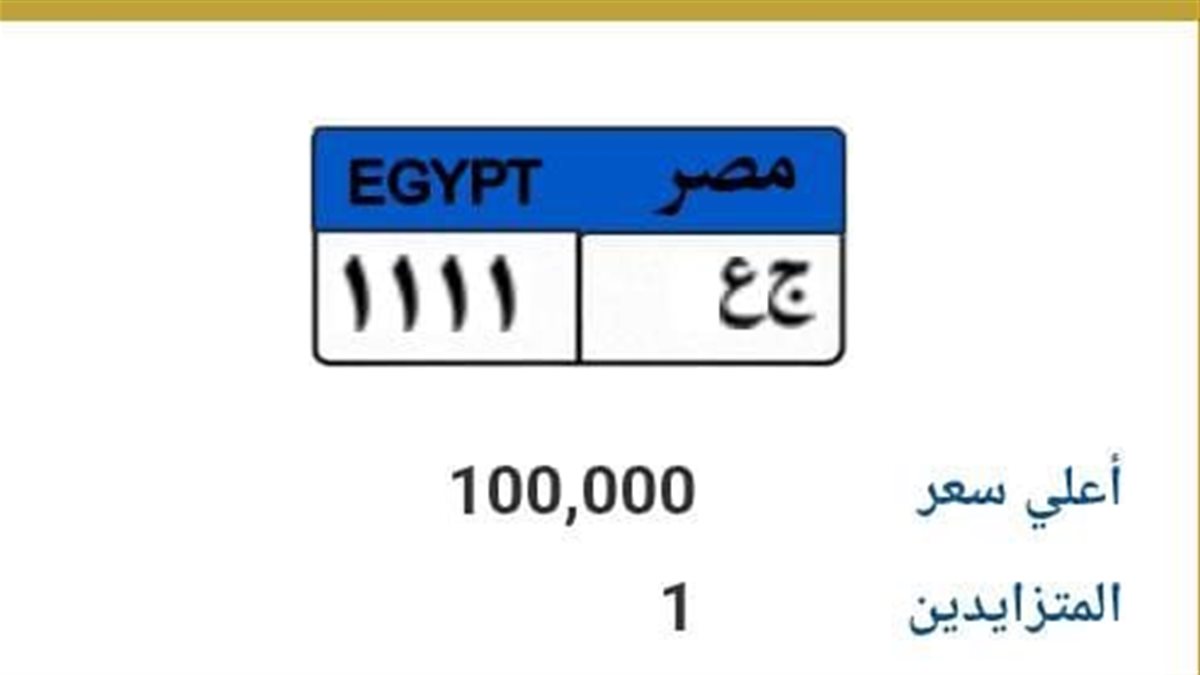 شخص واحد يرفع مزاد لوحة «ج ع 1111» إلى 100 ألف جنيه