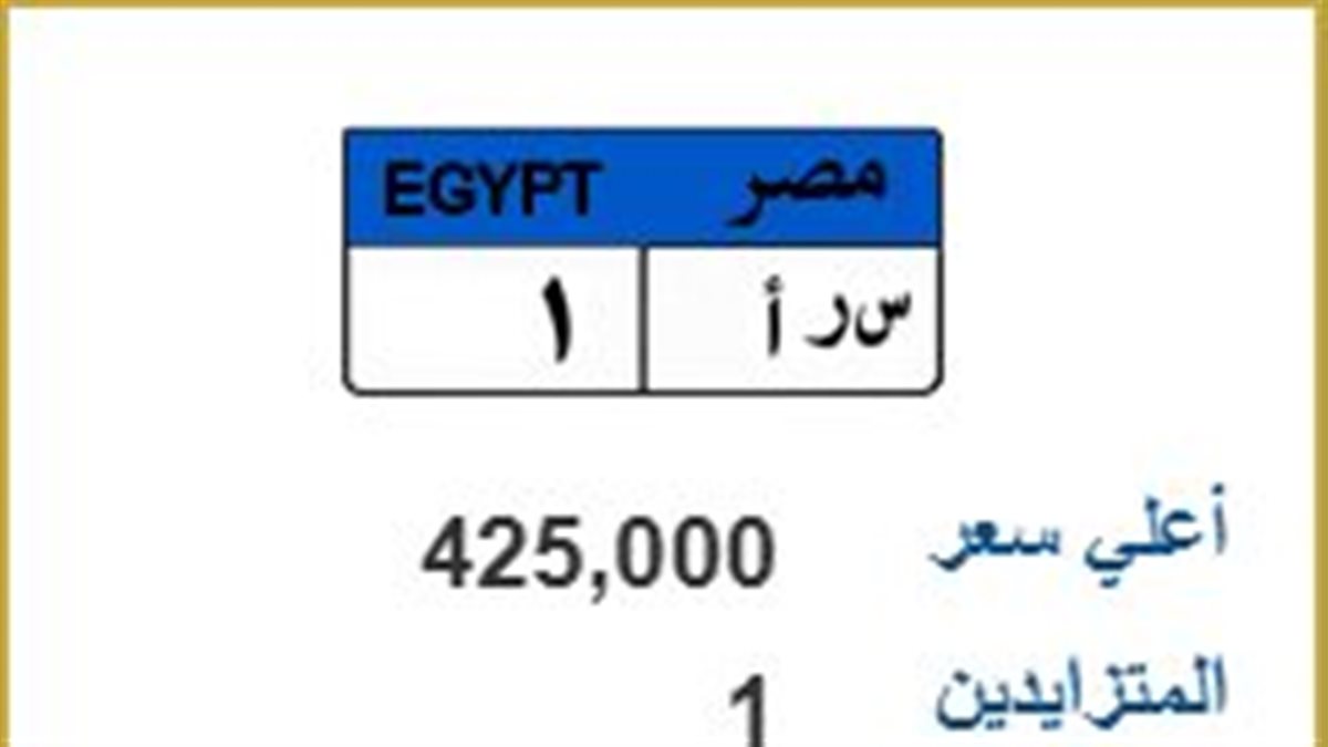 «س ر أ 1» تتصدر مزادات اللوحات بسعر 425 ألف جنيه