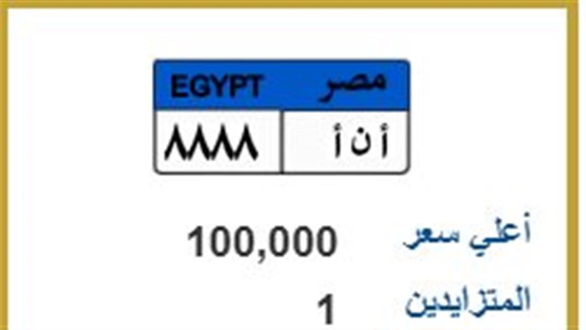 المزاد مستمر.. لوحة «أ ن أ 8888» تسجل 100 ألف جنيه قبل نهايته بأيام قليلة
