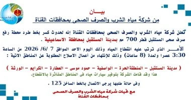 انقطاع المياه عن 7 مناطق بمدينة المستقبل بالإسماعيلية.. اعرف السبب