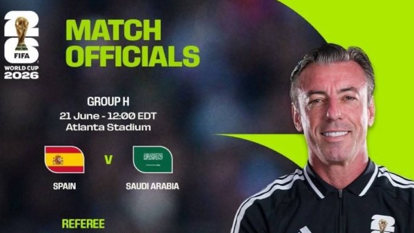 طاقم برازيلي يدير مباراة السعودية وإسبانيا في كأس العالم 2026