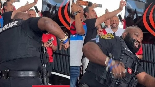 مشهد استثنائي يسبق مواجهة مصر والبرازيل في أمريكا.. ضابط شرطة أمريكي يخطف الأنظار